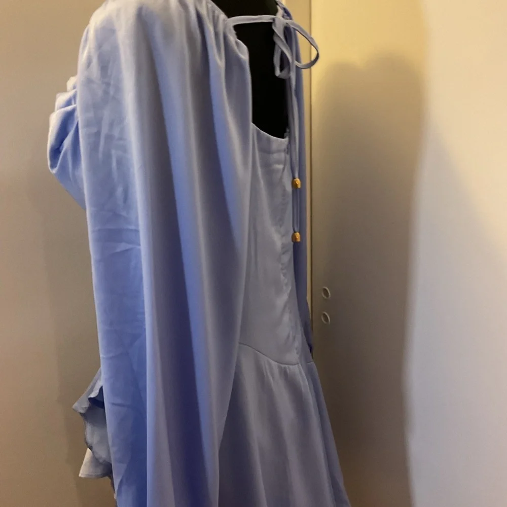 SHEIN Baby Blue Asymmetrical Balloon Sleeve Dress L Large Ruffle Square Neck - Picture 7 of 10